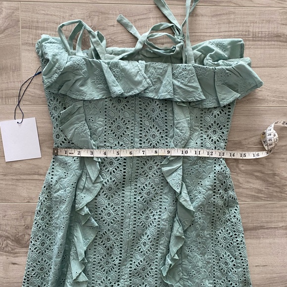 MAJORELLE NWT Teal eyelet shoulder tie dress small NWT NEW ruffles shoulder tie - Picture 6 of 12